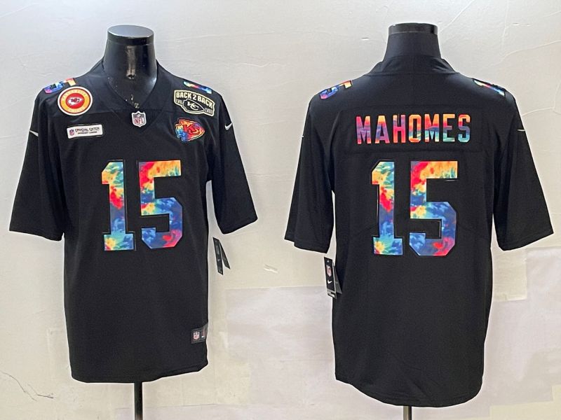 Men Kansas City Chiefs #15 Mahomes Black Rainbow 2025 Nike Limited NFL Jersey style 3292->los angeles dodgers->MLB Jersey